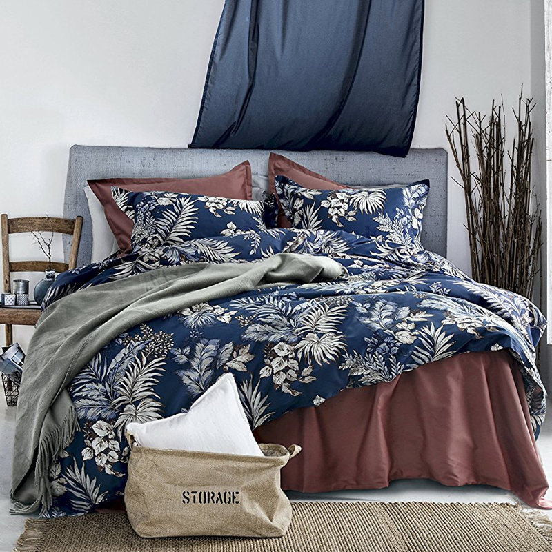Coastal Cotton Floral Duvet Cover, Queen Duvet Cover + 2 Standard Shams