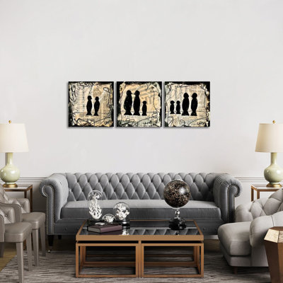 Two Songbirds Triptych - Canvas Wall Art Set - Wrapped Canvas (Set of 3)