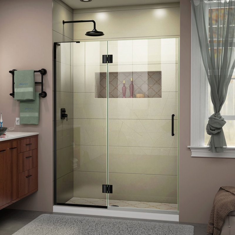 DreamLine Unidoor-X 50 inch W x 72 inch H Frameless Hinged Shower Door in Matte Black - Right Wall Installation, Matte Black