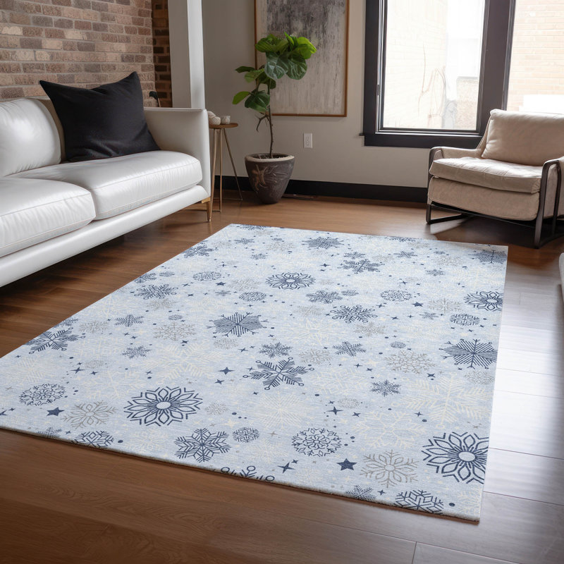 Machine Washable Indoor/Outdoor Christmas Snowflake Xhevrie Sky Rug, Rectangle 10' x 14'