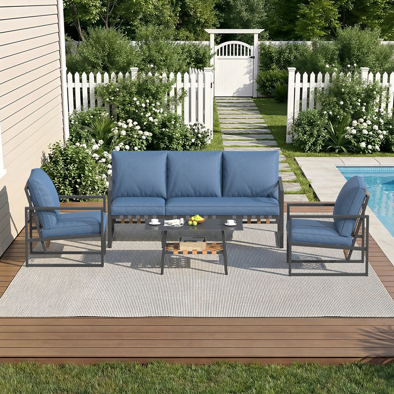 Ensemble de salon de jardin moderne en métal et en faux rotin à lattes pour jardin