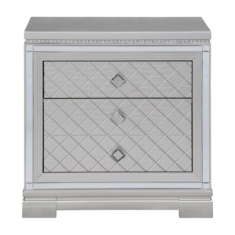 Isabelle 2-Drawer Nightstand With USB Ports, Grey