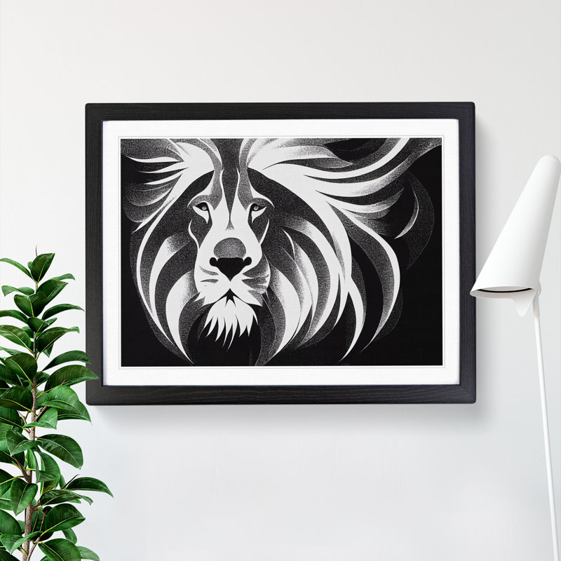 Effervescent Lion Abstract - Single Picture Frame Painting, 34cm H x 46cm W x 2cm D, Black