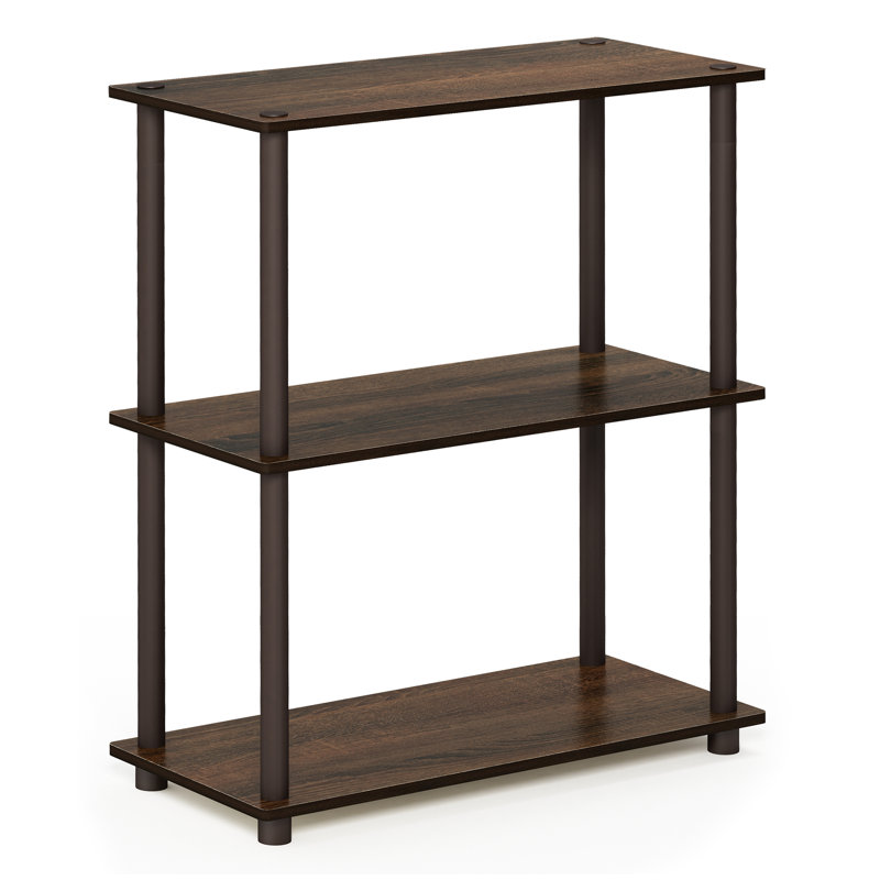 Decorius Etagere Bookcase, Columbia Walnut/Black Square Tube, (4 Shelves) 43.25" H x 23.6" W x 11.6" D