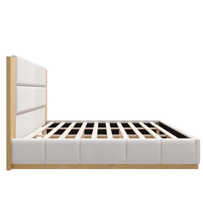Structure de lit plateforme tapissier avec tête de lit en bois allongée et base en bois