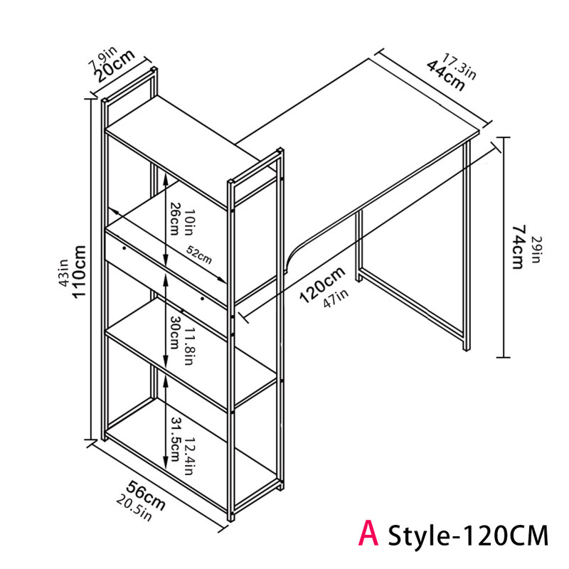Metal Base Computer Desk, Brown/Black, 109.22cm H x 119.38cm W x 43.94cm D
