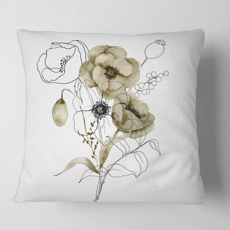 Housse de coussin anémone Bouquet de fleurs avec branches d'eucalyptus, 16" x 16"