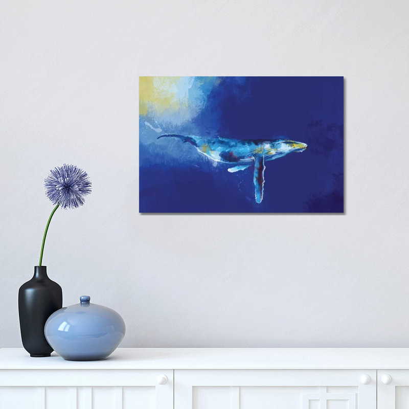 Deep Blue Whale - reproduction d'art, H 12 po x l 18 po x 1,5 po, Toile tendue, Aucun mat