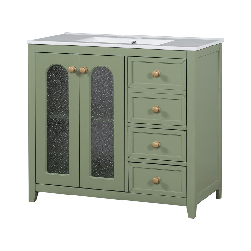 Meuble-lavabo de 36 pouces avec deux portes à fermeture douce, des tablettes réglables et trois tiroirs