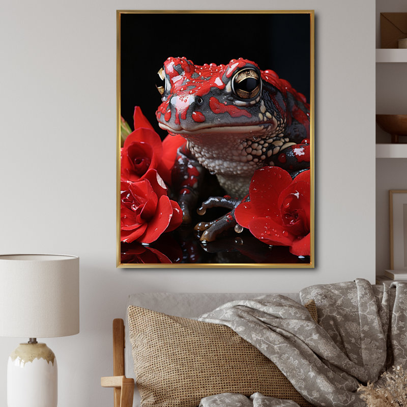 «Red Frog Portrait», reproduction d'art sur toile, H 32 po x l 24 po x P 1 po, Encadrement doré