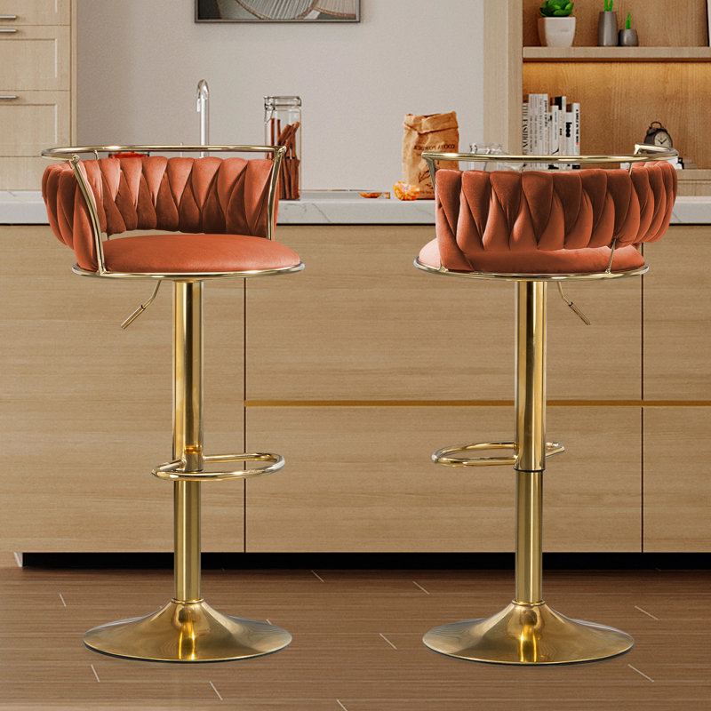 Christal Height Adjustable Swivel Bar Stool, Orange, Gold