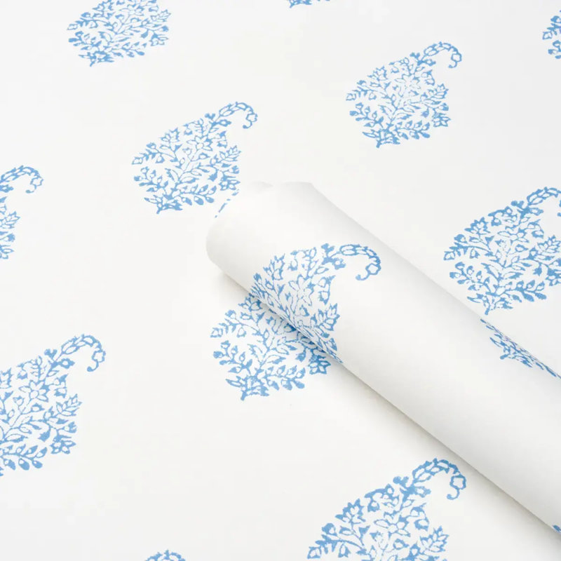 Papier peint motif cachemire Kerala II, Bleu