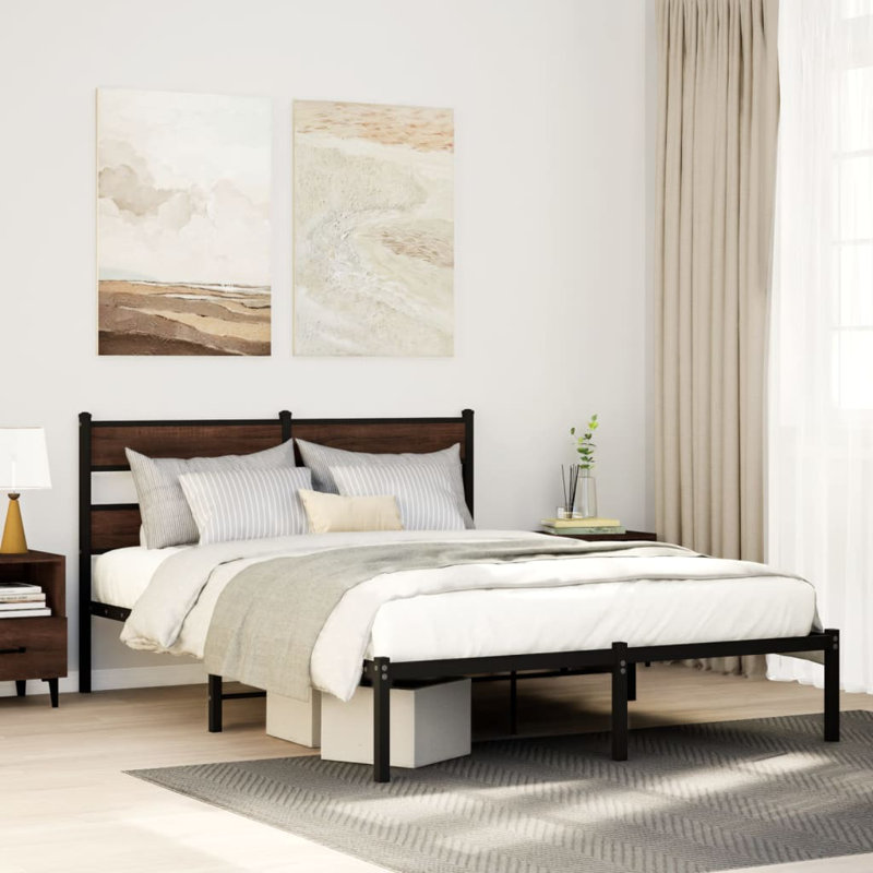 Vidaxl Bed Frame Without Mattress With Headboard 160X200 Cm, Brown Oak, European Kingsize (160 x 200cm)