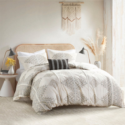Ensemble de housse de couette imprimée en chenille 4 pièces, taille grand lit/queen