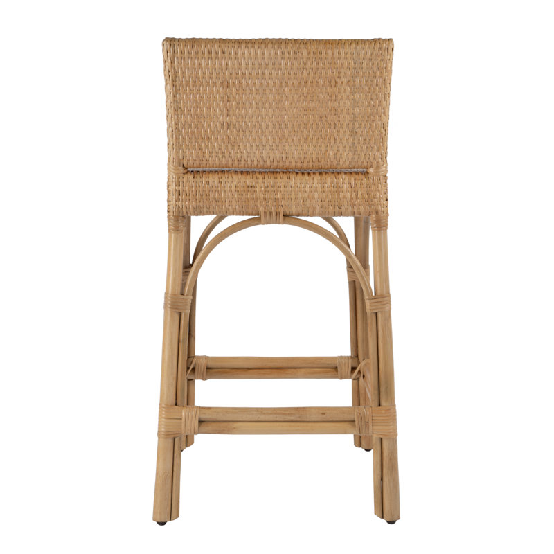 Serienna Blue & White Rattan Low Back Counter Stool, Natural, Counter Stool 24" Seat Height