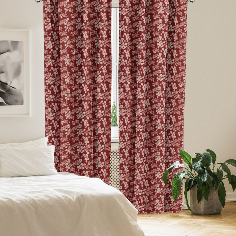 Rideaux 4 panneaux East Urban Home Flower, fleurs Far East Blossom, coquille d'œuf bourgogne, L 56 po x L 63 po