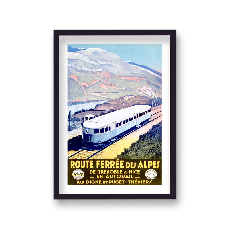 Vintage Travel Route Ferree Des Alpes 1 Piece Single Picture Frame Wall Art