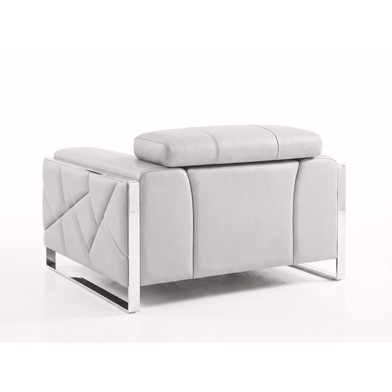 Light Gray Genuine Leather Chair With Adjustable Headrests, Light Gray