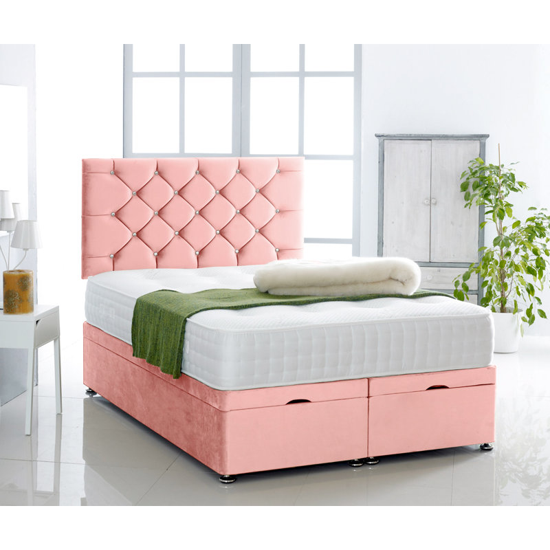 Gillian Upholstered Ottoman Storage Bed, Single (3'), Baby Pink