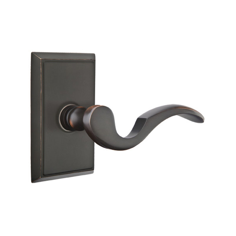 Cortina Wave/Drop Privacy (Bed & Bath) Door Lever with Rectangle Rosette, Oil Rubbed Bronze, Right