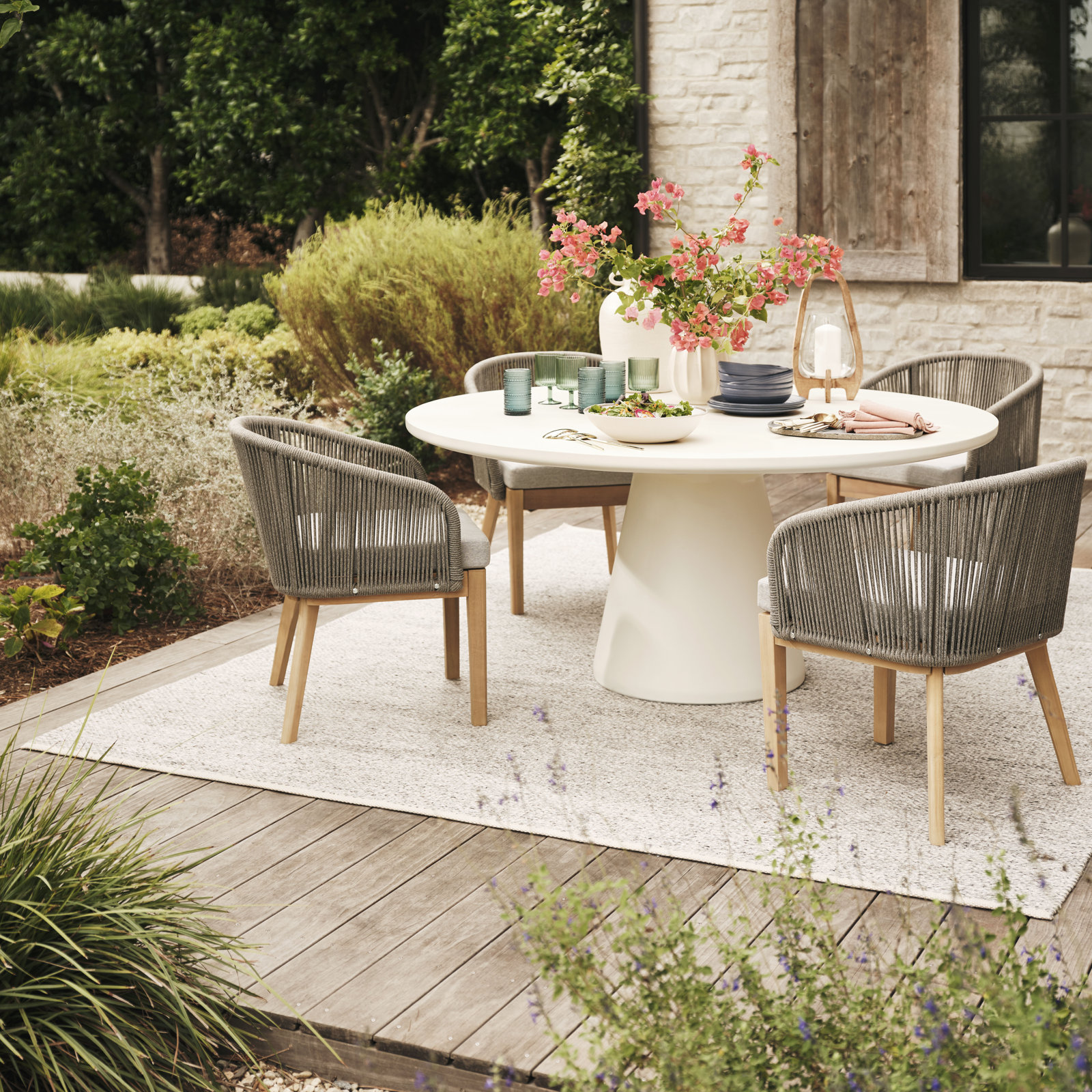 Delijah 63'' Concrete Outdoor Dining Table, Bone