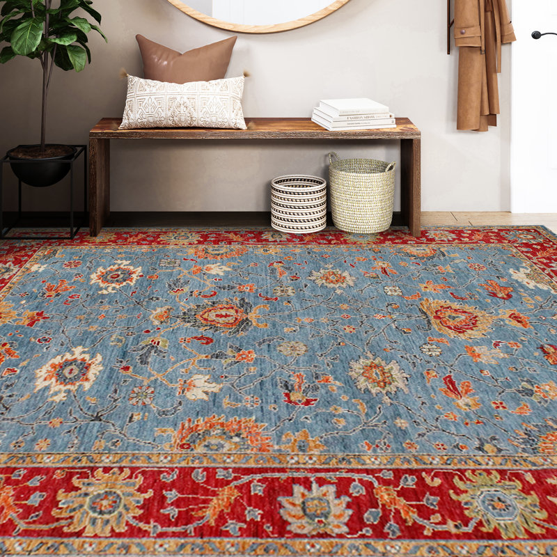 Wool Oriental Area Rug in Red, Rectangle 9' x 12'