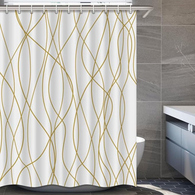 Rideau de douche rayé en tissu ondulé pour la salle de bain avec 12 crochets, rideaux de douche pour la salle de bain, ourlet lesté, accessoires de bain imperméables
