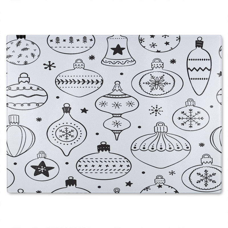 Hand Drawn Christmas Decorations Dining Glass Chopping Board, 40cm L x 28cm W