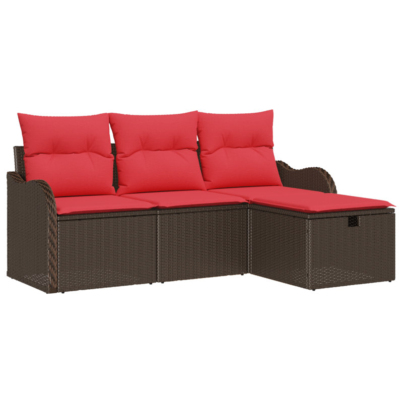 Ensemble de canapé avec coussin vidaXL 4 pièces vidaXL, Structure brune / coussin rouge
