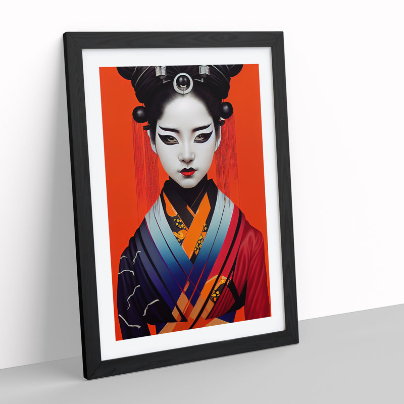 Contemporary Geisha No.4 - Single Picture Frame Print, 64cm H x 46cm W x 2cm D, Black