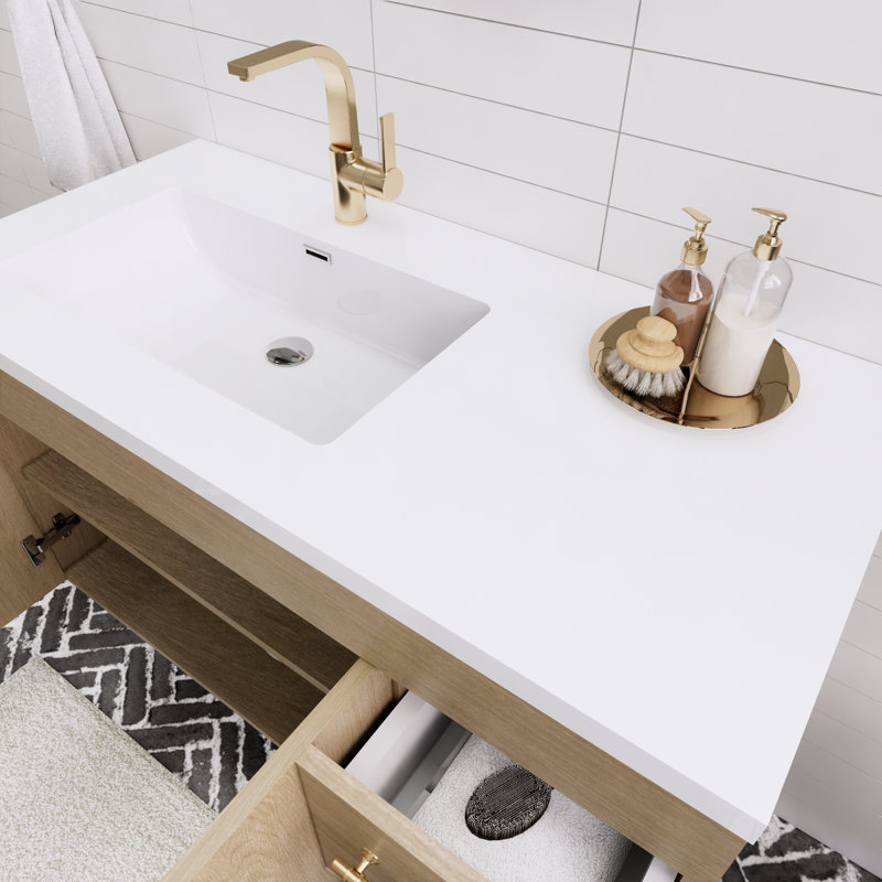 Spring 41.75'' Single Bathroom Vanity with Acrylic Top, White Oak