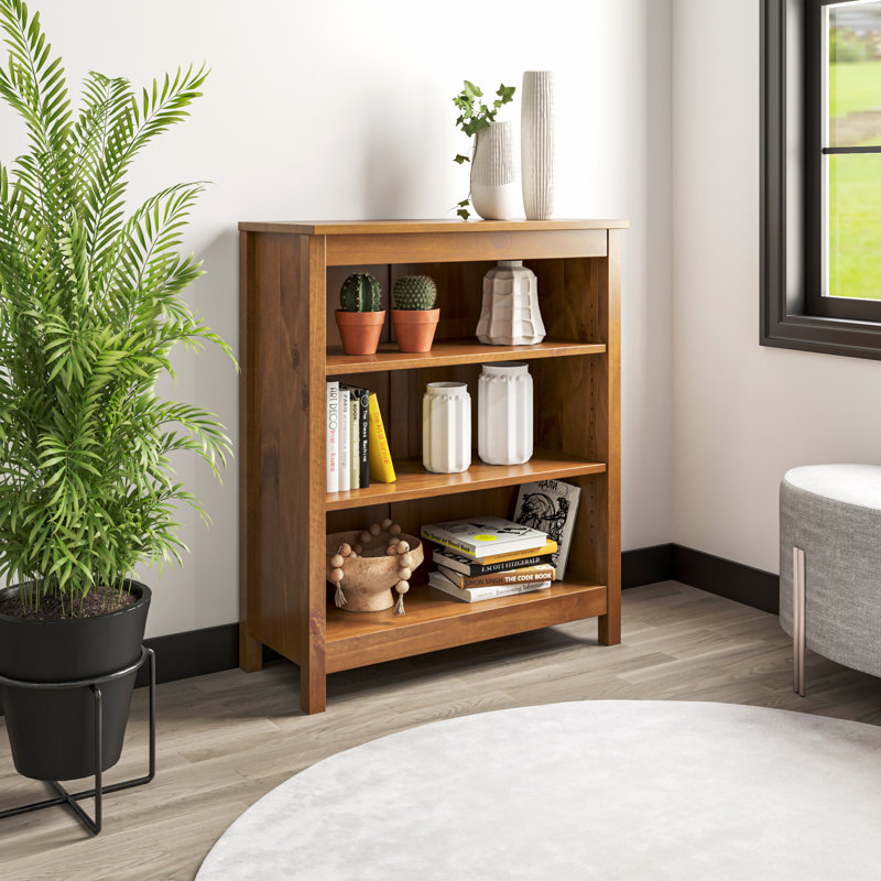 Classic Shaker Style Solid Wood Bookcase, (3 Shelves) 36"H x 30"W x 13.25"D, Dark Pecan
