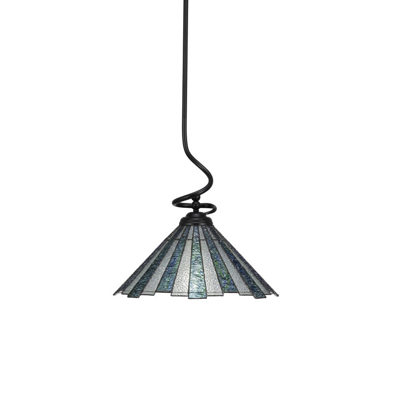 Capri Stem Hung Pendant, Matte Black, Blue/Gray