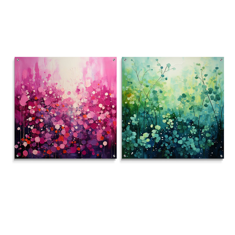 Retro Remix I - ensemble de 2 peintures murales abstraites en acrylique, H 16 po x l 33 po