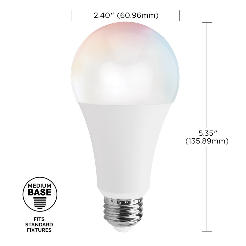 13 watts (équivalent à 75 watts), ampoule DEL intelligente A21 à intensité variable, base blanche à changement de couleur réglable