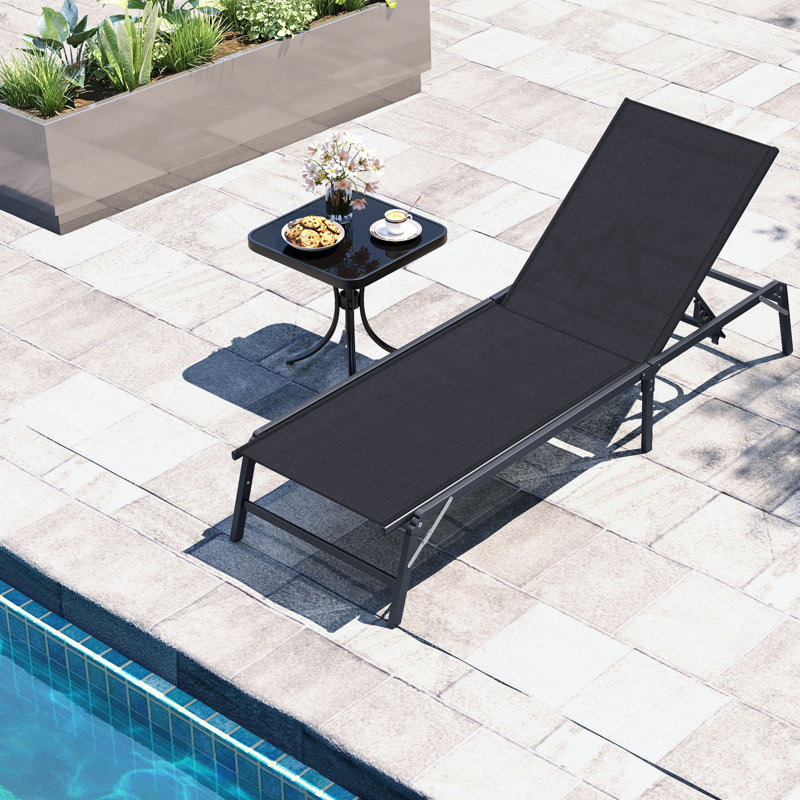 2 PCS Reclining Lounge Chairs Folding Patio Recliner Chair w/5-position Backrest