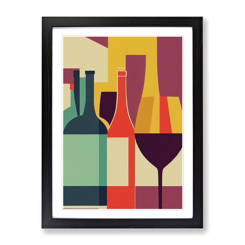 Wyndemere Retro Wine Art Vol.1 - Picture Frame Print, 64cm H x 46cm W x 2cm D, Oak
