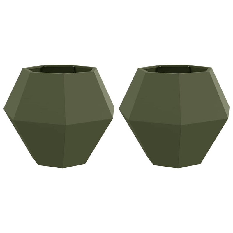 Planter 2 Pcs Steel, Olive Green, 60cm H x 75cm W x 75cm D