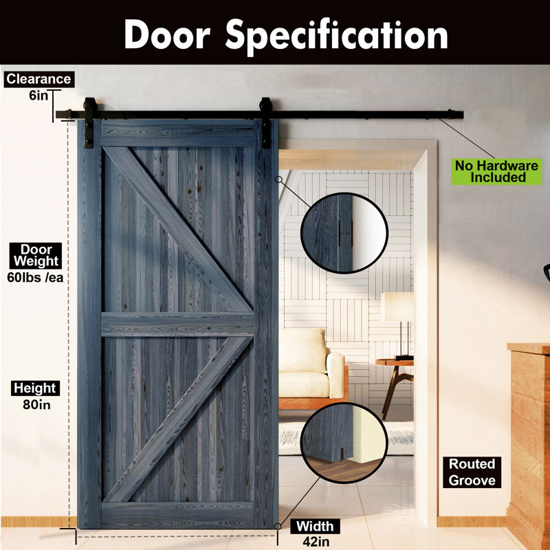 Porte en bois de pin massif 5-en-1 de conception unique non assemblée seulement, 42 po x 80 po, Marine