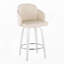 Tabouret de bar pivotant à hauteur fixe en bois blanc et similicuir crème avec repose-pieds ronds chromés, lot de 2