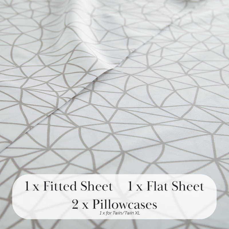 Southshore Fine Linens Geometric Maze Sheet Set in White and Taupe, Double-Brushed Microfiber Geometric Print Bedding with 14-Inch Deep Pocket, 1 Flat Sheet, 1 Fitted Sheet and 2 King Pillowcases, California King