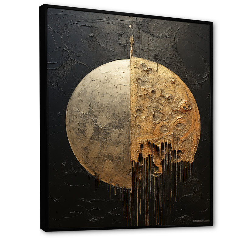 Bronze Moon Beam II - lune, reproduction d'art sur toile, Cadre flottant noir, H 20 po x l 12 po x P 1 po