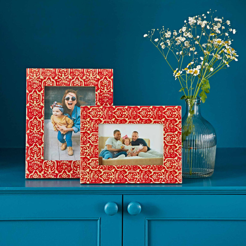 Vidya Red Patterned Photo Frame, 21.5cm H x 16.5cm W x 2.5cm D