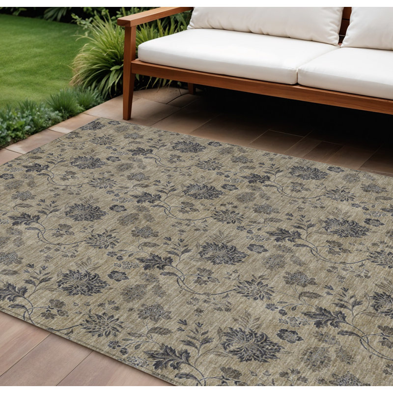 Tapis intérieur beige lavable floral 9 pi x 12 pi brun