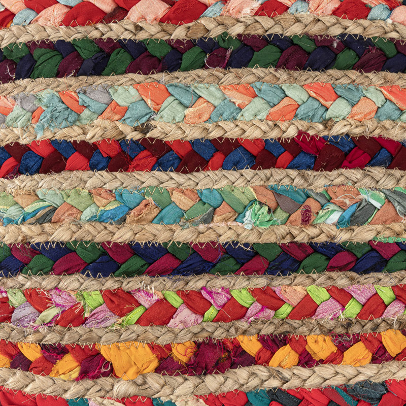 Chindi Modern Boho Colorful Striped Hand-Braided Chindi/Jute Ottoman Pouf, Blue/Green/Red/Pink/Orange/Tan