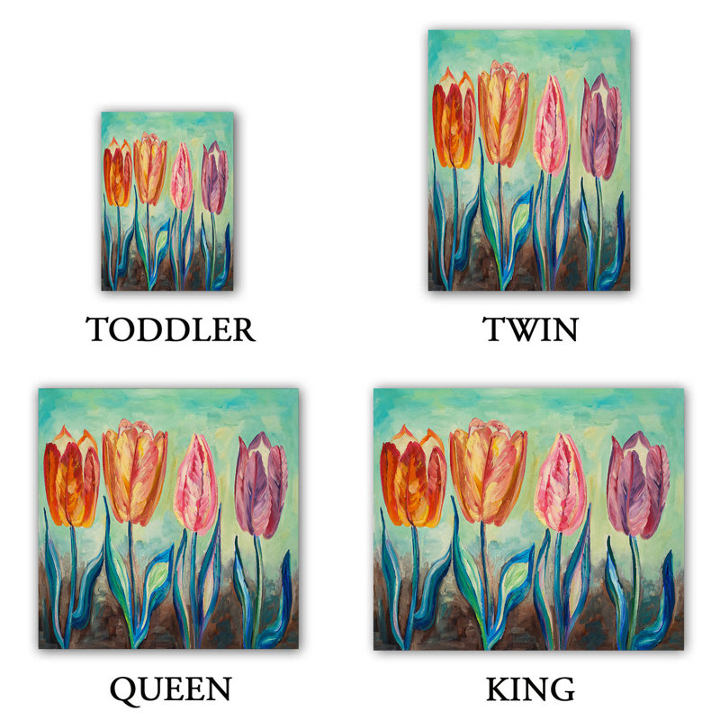 Ensemble de housse de couette tulipes, 1 housse de couette grand + 2 taies standards