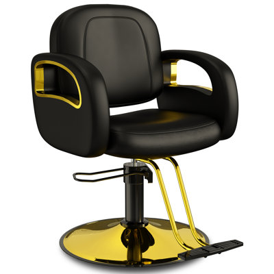 Fauteuil de salon professionnel noir et doré, coussin confortable, accoudoirs durables améliorés, rotation à 360 degrés, fauteuil de coiffeur doré de qualité supérieure, capacité de poids de 330 lb
