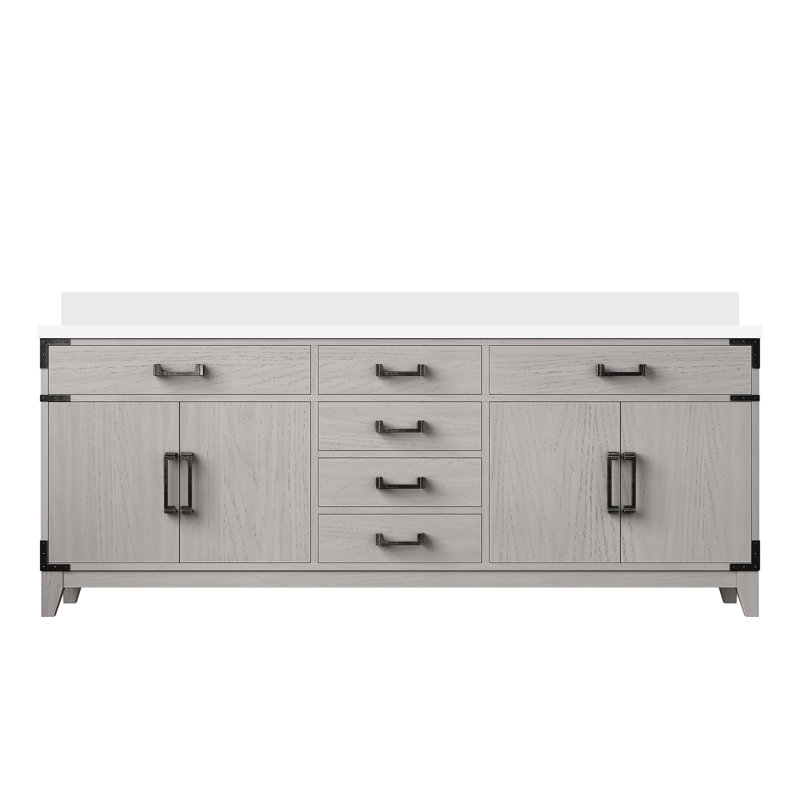 Laurel 80 in W x 22 in D  Double Bath Vanity Top, White Oak, White Quartz