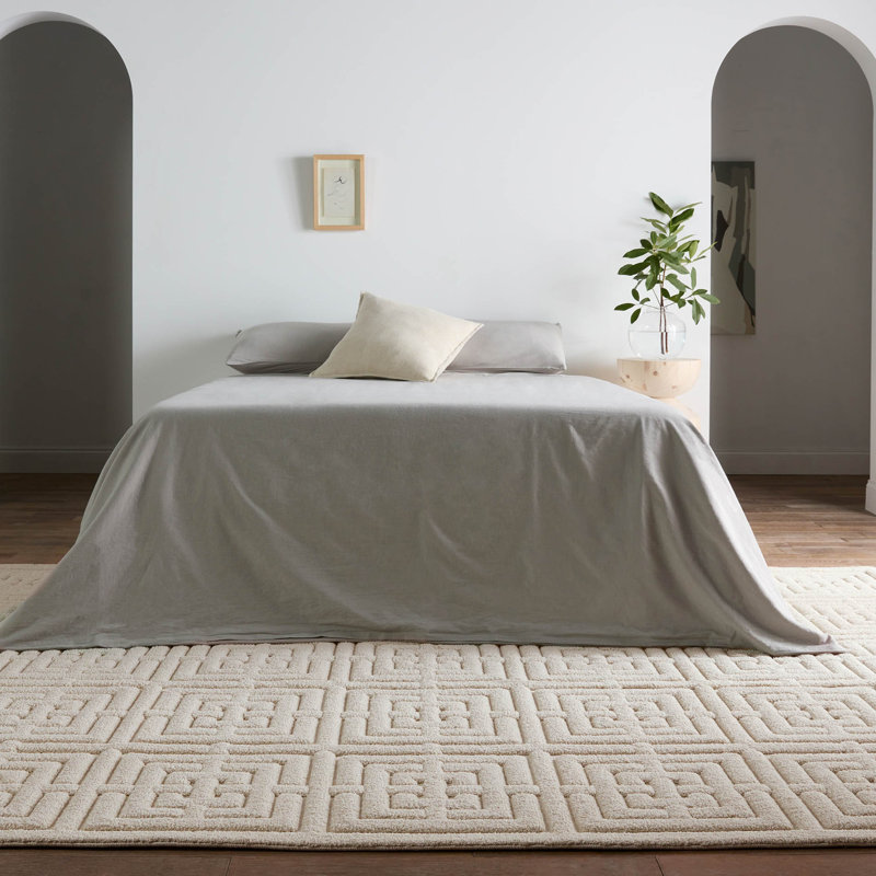 Hira Rectangle Geometric Machine Woven Polyester/Chenille Area Rug in Cream, Rectangle 3'11" x 5'11"