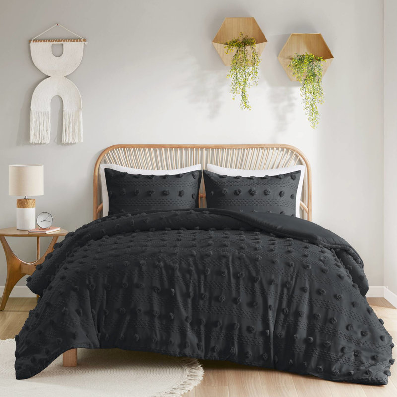 Housse de couette simple / simple à pince XL en noir, revers en microfibre, 2 taies décoratives, fermeture à boutons avec attaches intérieures